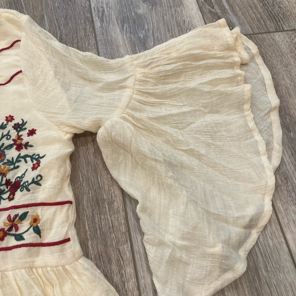Colorful Flower Embroidered Cream Dress - Picture 4 of 5